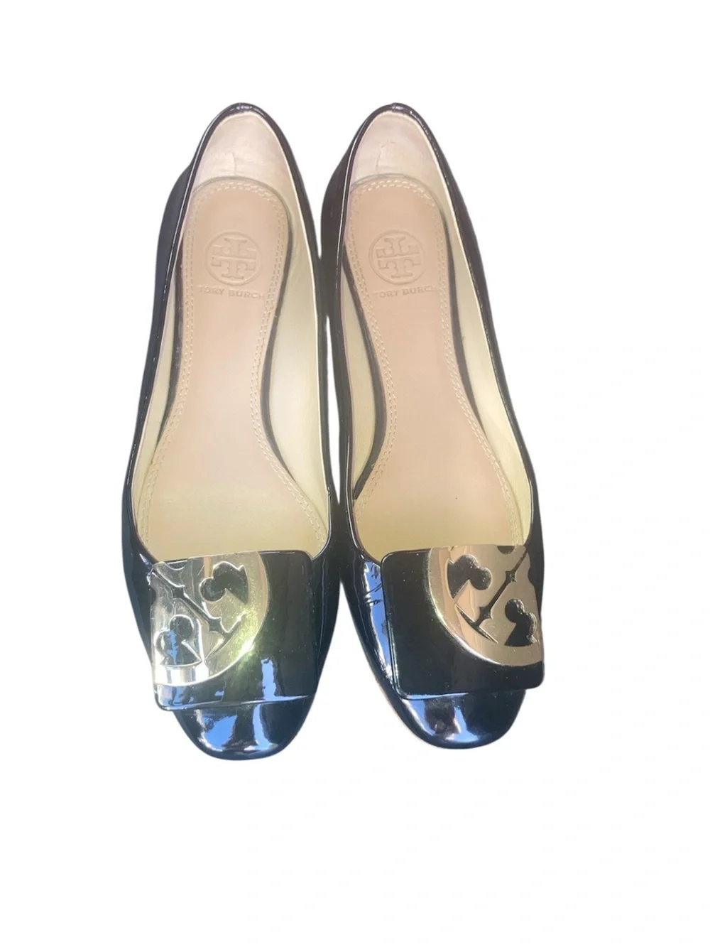 Tory Burch Black Patent Logo Cap-Toe Flats size 6.5 excellent condition